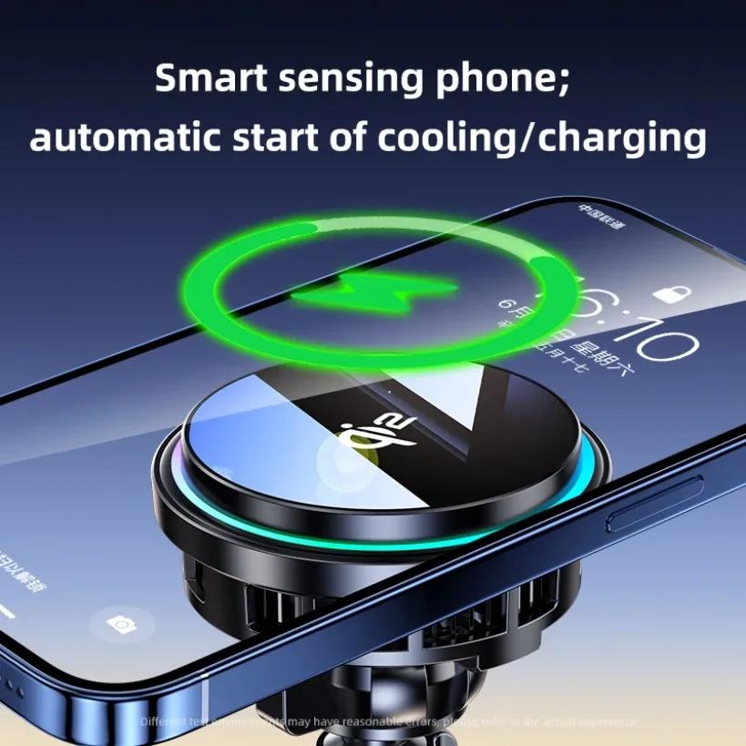 Ice Cooling Car Wireless Charger Fast Charging Station Car Charger Mount for MagSafe for iPhone 17 16 15 14 Pro Max Air Samsung