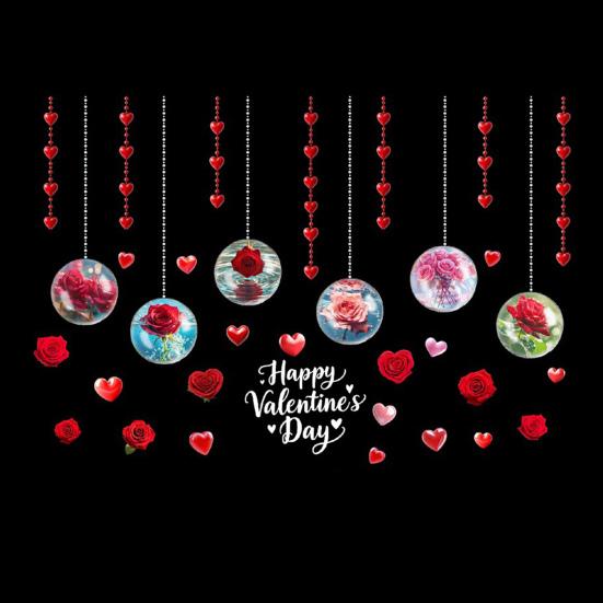 Valentine's Day Window Clings Rose Flower Heart Static PVC Window Glass Decals Reusable Double-Sided Static Stickers for Wedding Anniversary Home