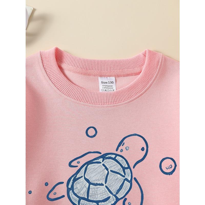 European Sizes Girls' Long-Sleeve Round Neck Sweatshirt "Sea Turtle" Print, Spring/Autumn, Casual, Daily & Sports.