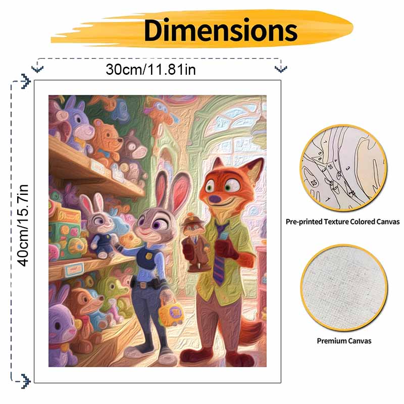Disney Digital Oil Painting Art Kit Handmade Coloring Painting Home Decor Zootopia Police Fox Rabbit Toy Store Scene