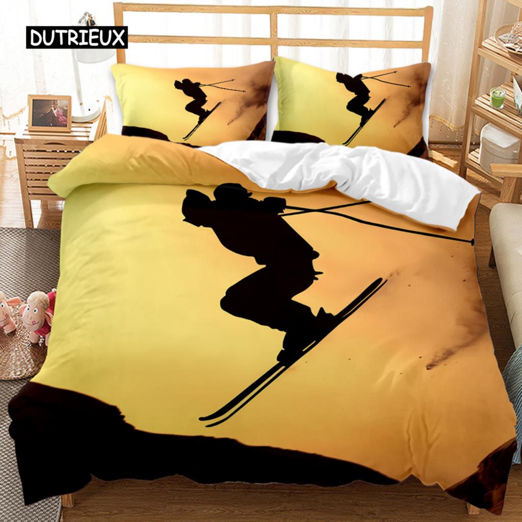Skifahren Bettbezug Set Schneeberg Bettdeckenbezug Extremsport Spiel Polyester Steppdecke Bezug Snowboard Doppel Queen King Size