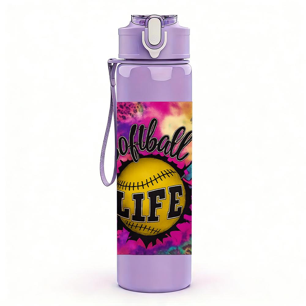 1PC Colorful Skate Life Letter 750ml Color Plastic Sports Water Bottle Leakproof Flip Straw Lid For Sports Office Home Use