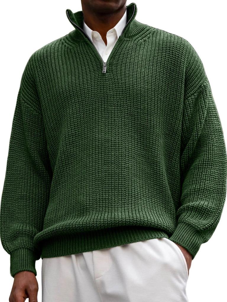 Men's Half-Zip Stand Collar Long Sleeve Polo Sweater (2025)