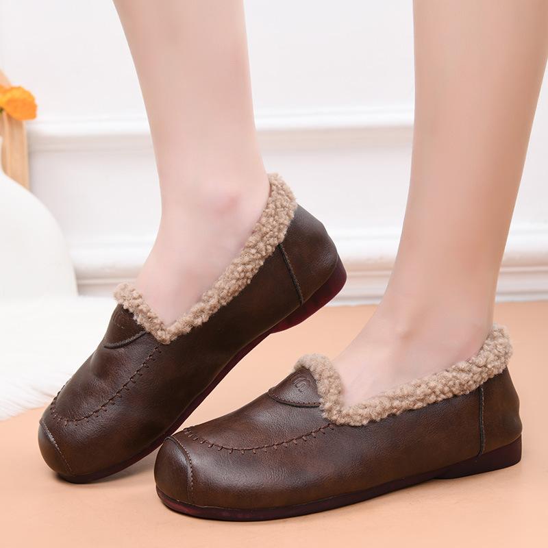 Shoes Women Wear New Velvet Warm Fluffy Shoes In Winter, Flat Bottom Low Top One Pedal Cotton Shoes