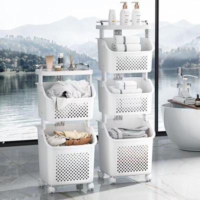 Multi-layer Laundry Basket with Wheels, Bathroom Storage Shelf for Clothes and Sundries