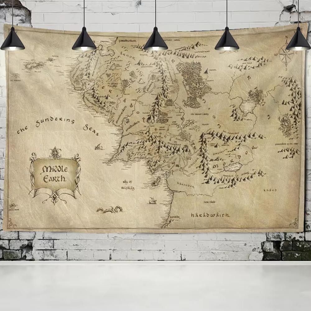 Antique Pirate Treasure Map Tapestry Wall Hanging - Boho Hippie Decor Golden Island Carpet for College Dorm Room Decoration 100X70CM