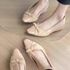 Sheepskin inner height increase 5cm nude bow patent leather single shoes femininity one pedal commuter shoes Mary Jane women's shoes