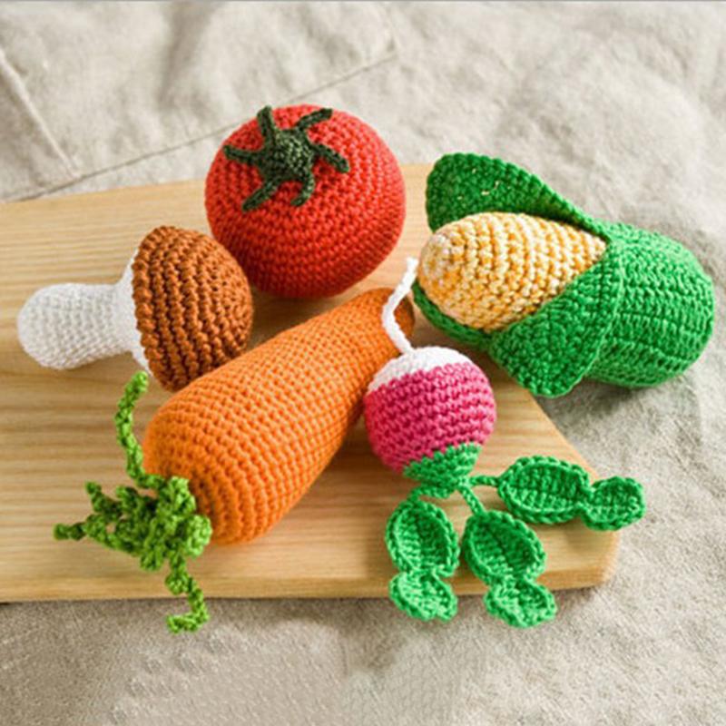 Wool Simulation Vegetables Fruits Toys Knitted Plush Toys Children Play House Pretend Play Vegetables Fruits Props Education Toy
