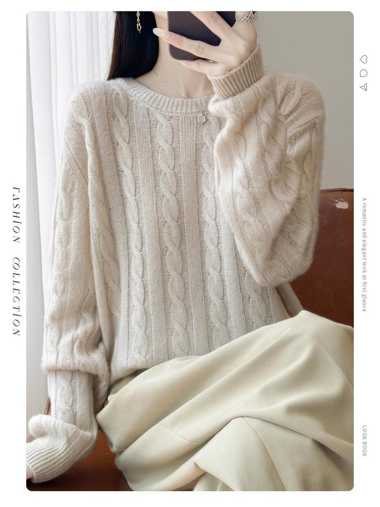 2025 Autumn/Winter Women's Loose Plus Size Round Neck Sweater - Long Sleeve Knitwear Top