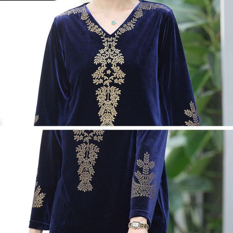 2pcs Pants Suits Spring Autumn Women's Gold Velvet Plus Size Blouse High-waist Velvet Harem Pants Two-piece Set