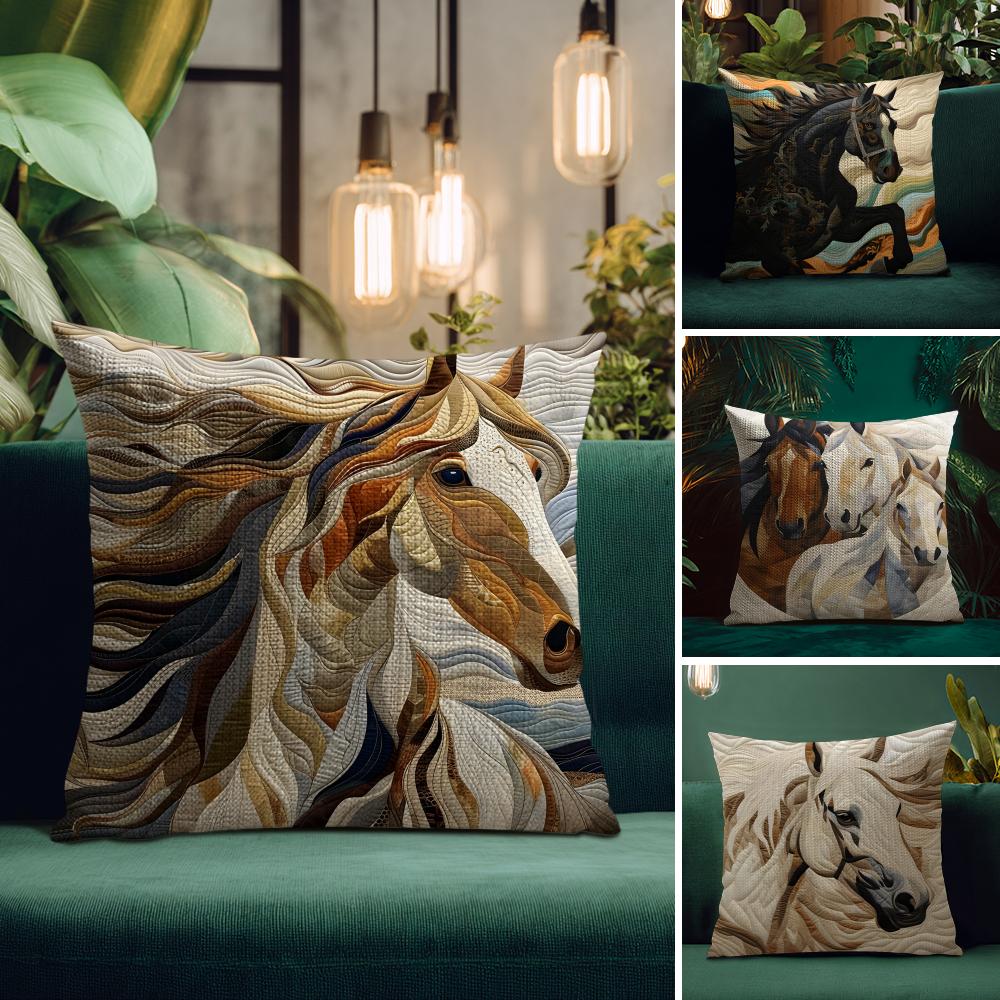 Printing Stylish Horse Cushion Cover Natural Linen Pillow Case DoubleSided Print Decorative Sofa Pillowcase Home Decor Gift
