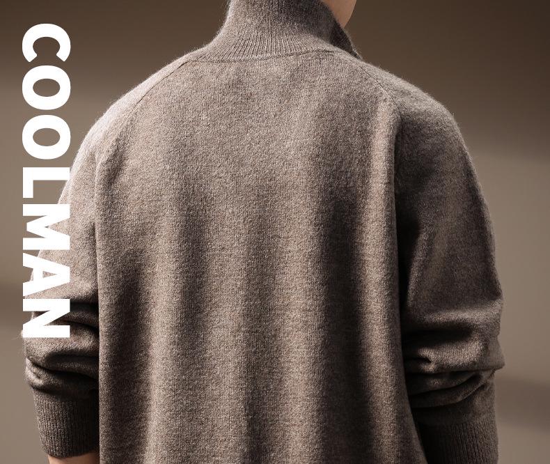 Premium American Style Men's Half-High Collar Knit Sweater - Warm, Anti-Pilling, Plus Size, Long Zipper.