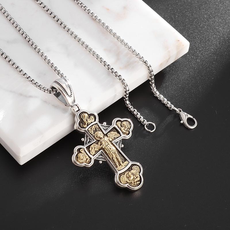 Archangel Michael Cross Pendant Vintage Catholic Necklace Men's and Women's Religious Prayer Faith Amulet Jewelry