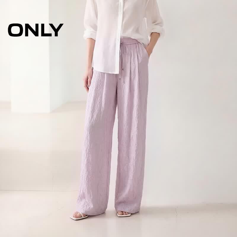 ONLY Women s Textured Drawstring High-Waist Casual Pants S