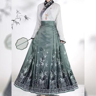 Spring Summer Prints Horse Face Skirt Modern Vintage Chinese Traditional Ming Style Hanfu Commuting Cool Female Dresses