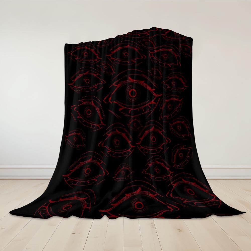 Crimson Eyes Pattern Flannel Blanket Warm Soft Halloween Christmas Couch Warm Cozy Decorative Decor Gift for All Season