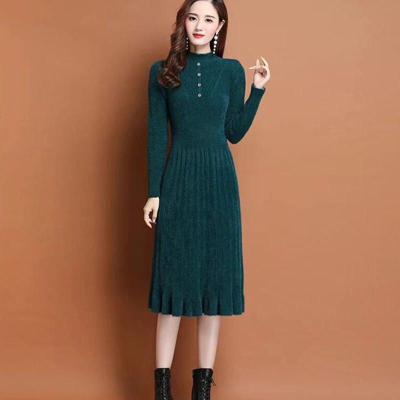 

Жіночий пуловер з імітацією норки, довгий, осінь-зима 2023, жіночий пуловер з довгим рукавом до коліна One Size зелений