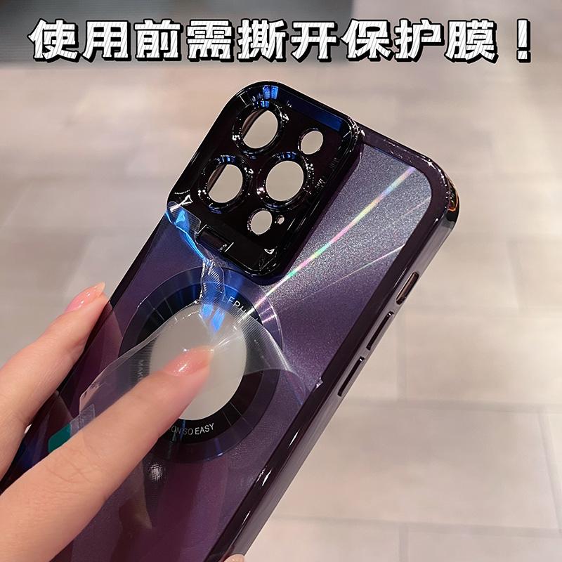 Luxury Plating Bumper Magsafe Magnetic Holder Phone Case For iPhone 15 14 13 12 Color Lens Stand Protector Cover On 14