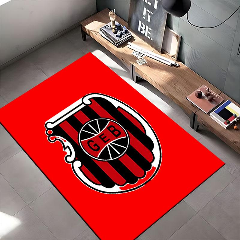 Red and Black Striped Logo Carpet suitable as a non-slip mat for the living room or bedroom sofa