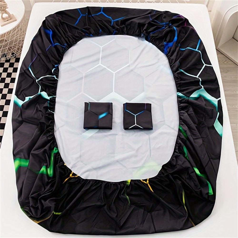 3pcs Romantic Rose Love Print Fitted Sheet Set, Soft Comfortable Breathable Bedding Mattress Protector Set, For Bedroom, Guest