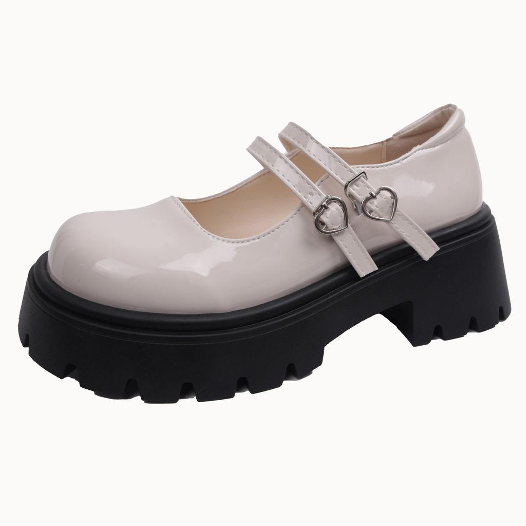 White round head thick heel platform small leather shoes women's 2025 new summer skirt versatile light mouth Mary Jane single shoes