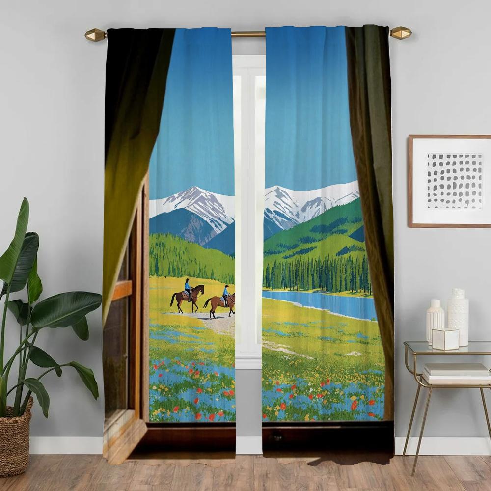 Tüll für Schlafzimmer Grünes Grasland Elegante Raumvorhänge 2 Stück Heim-Innenvorhänge Halloween-Dekoration Jalousien Trennwand