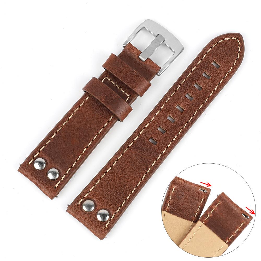 

Double Row Hole Leather Straps 20mm 22mm High Quality Genuine Leather Rivets Watchband Men Replacement Watch Strap Bracelet 22mm коричневий