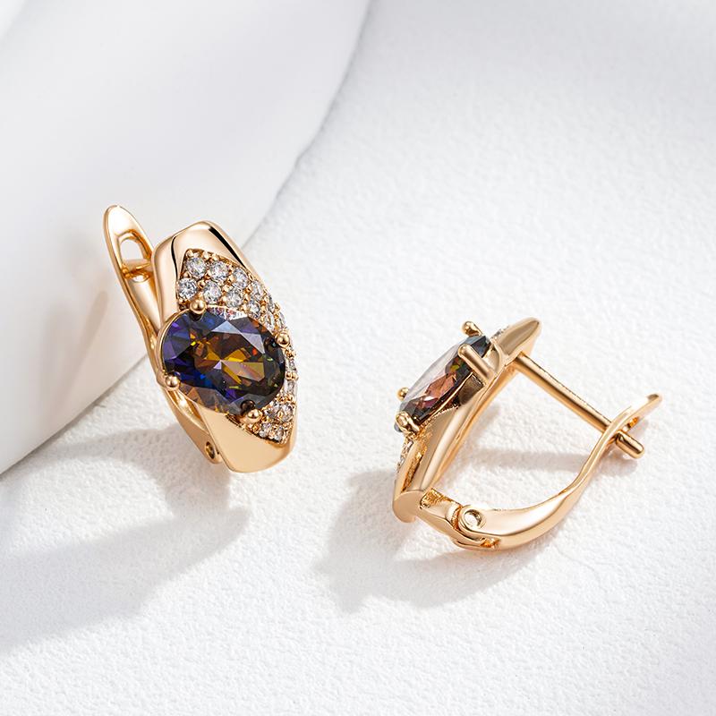 New  Rose Gold Color Drop Earrings For Women Delicate Oval Cut Colorful Natural Zircon Accessories Daily Fine Jewelry