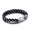 Retro Geometric Stainless Steel Black Leather Rope Braided European Ethnic Style Individuality Bracelet For Men