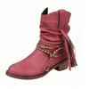 Retro Women Chunky Mid Calf Boots 2026 Trend Women Shoes New Winter Leather Pleather Fringe Fashion Goth Gladiator Boots Mujer