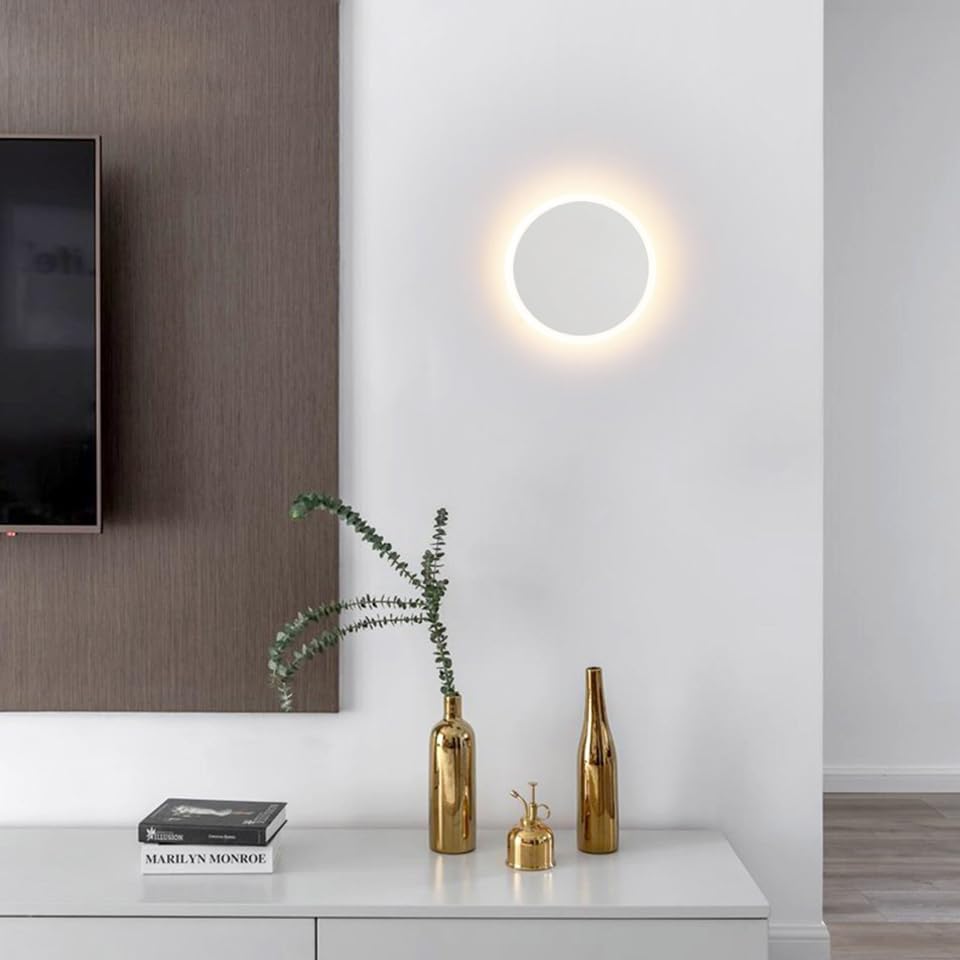 KAWELL Wall-Mounted Bracket Light, Stylish Ambient Lighting, Round, Reading Light, 3-Level Dimming and Color Adjustment, Size 14*14cm, No Installation
