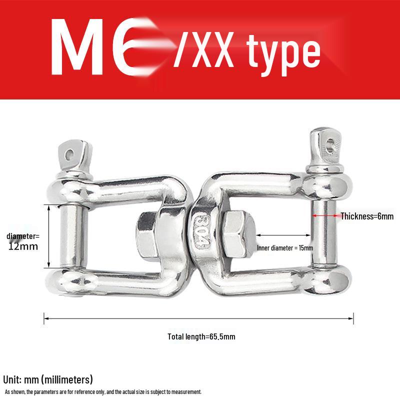 304 Stainless Steel Swivel Chain Shackle for Dog Chains and Connectors (M4, M5, M6, M8).