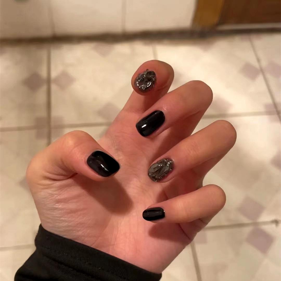 

391-Spicy Girl Dark Style Black Press-On Removable False Nail Patches
