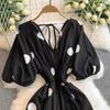 Damen Punkte Puffärmel Slim Bodysuit Schicke Mode Elastische Bodycon Jumpsuits Elegante Gothic Overalls