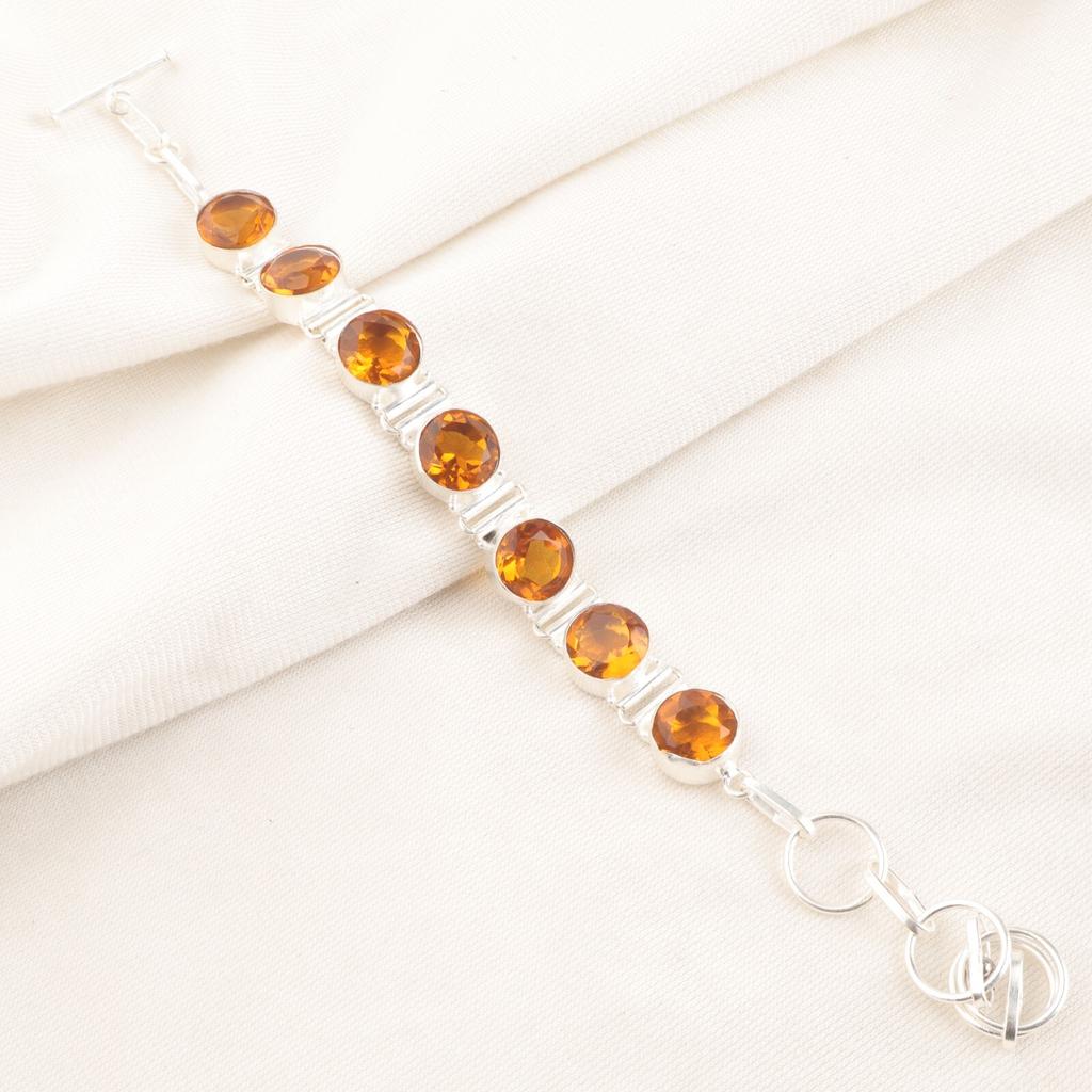 Citrine Yellow Gemstone 925 Sterling Silver Jewelry Handmade Women Bracelet 9" RB-7-4