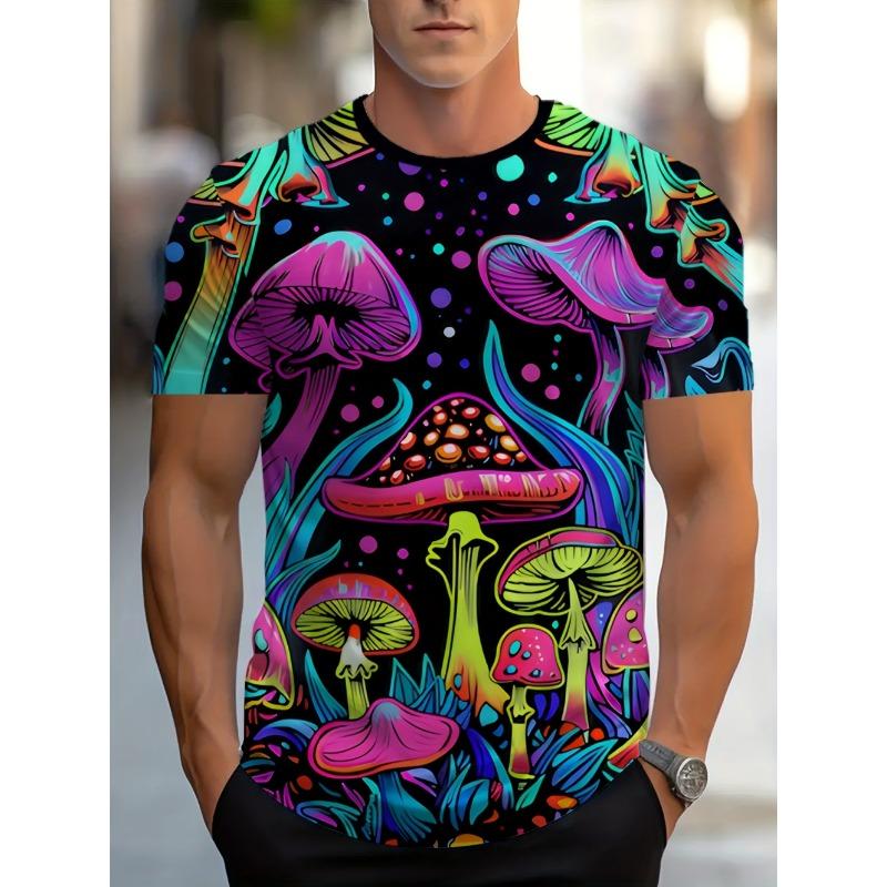 Funny Summer Men's 3D Mushroom Print T-Shirts Psychedelic Colors Streetwear Tee Casual Fashion Short Sleeves Top Mens Clothing