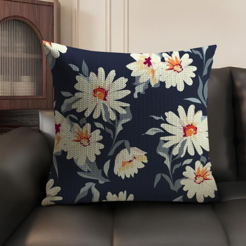 Fresh Floral Pattern Cushion Cover Summer Breathable Linen Organic Fabric Double-Sided Printing Sofa Pillow Case Home Decor