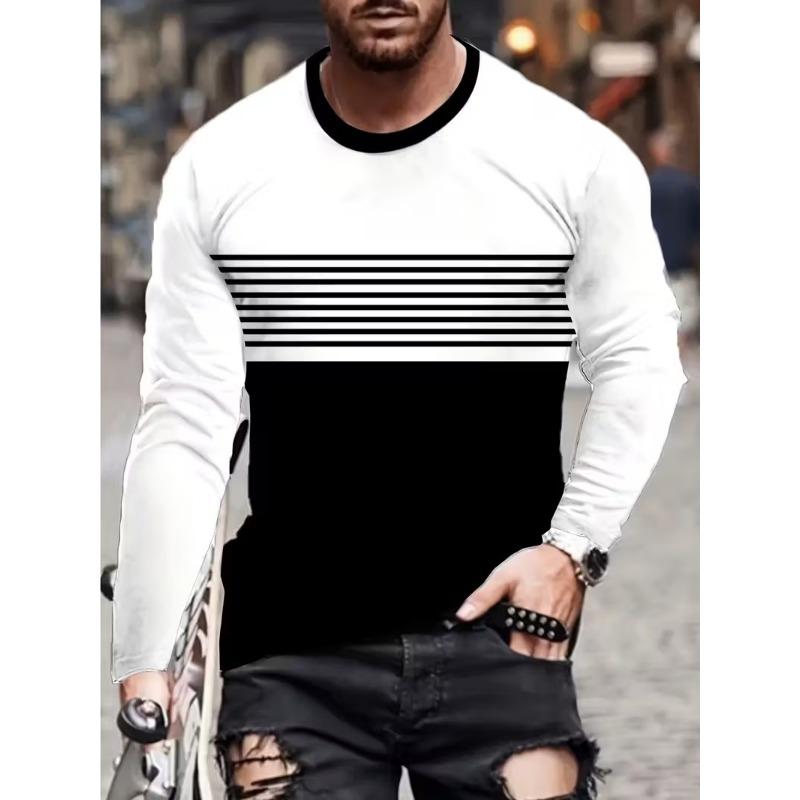 Simple Men's Stripe T-shirt Autumn Outdoor Casual Men's Long Sleeve Top Oversized RCrew Neck Long-sleeved T Shirt For Men