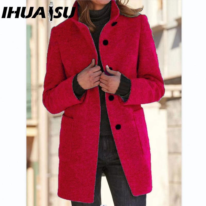 IHUASU Women's Vintage Casual Lattice Print Autumn Winter Long Sleeve POLO Neck Jackets & Coats