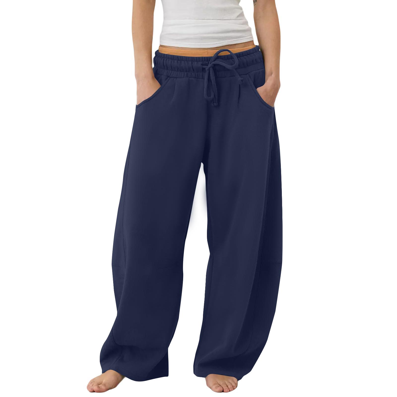 

Women s Barrel Leg Sweatpant Drawstring Elastic Waisted Wide Leg Pants Casual Cotton Palazzo Trousers With Pockets M