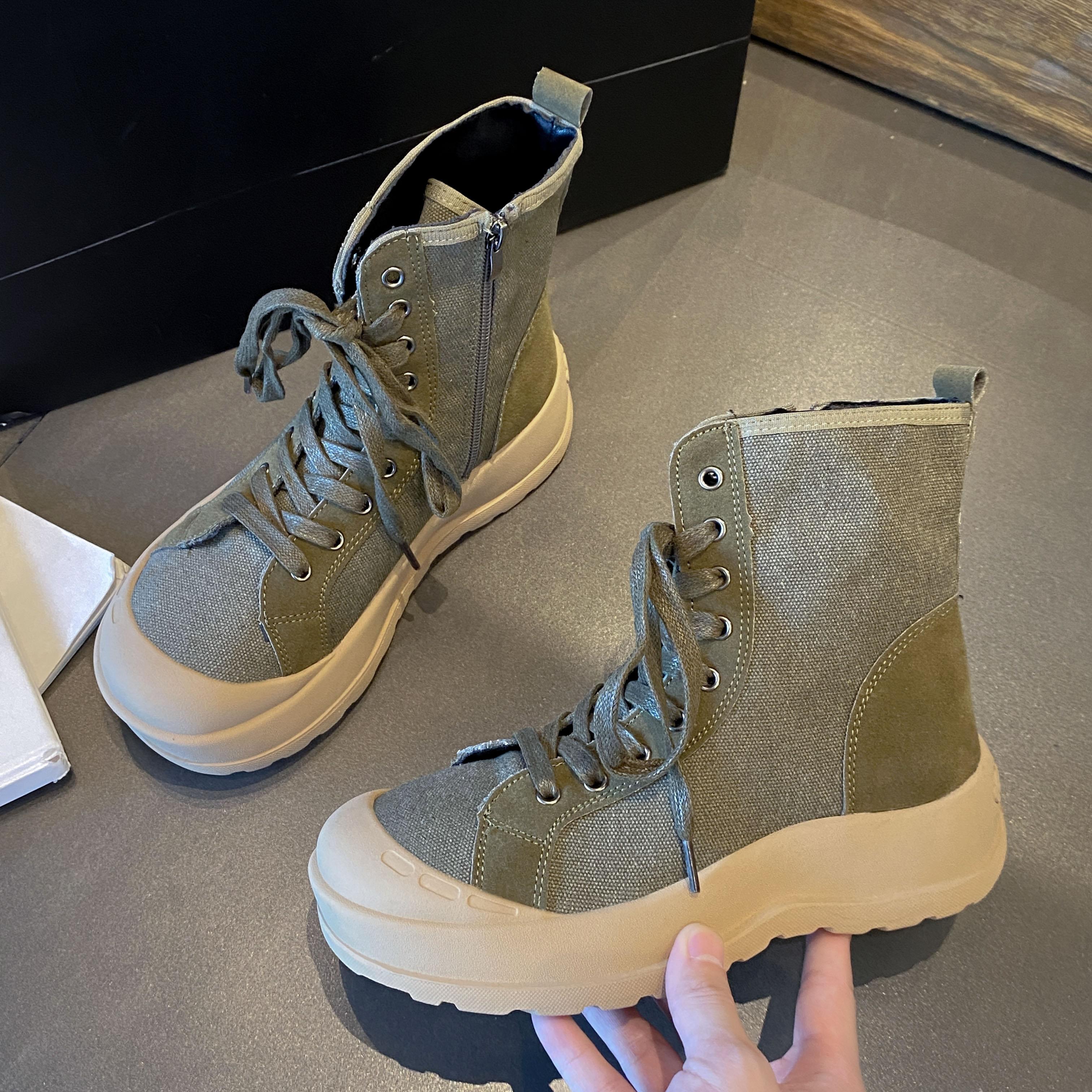 

Модные женские ботинки, нескользящие, для улицы, однотонные, новинка 2024 года, женские ботильоны на осень-зиму, износостойкие ботинки с тканевым покрытием 40 армия зеленый