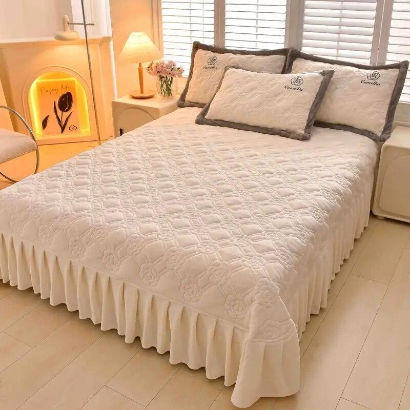 Γάλα βελούδινο κάλυμμα κρεβατιού για διατήρηση της ζεστασιάς, χειμερινό βελούδινο, απλό και χοντρό βαμβακερό καπιτονέ κάλυμμα κρεβατιού για όλες τις εποχές