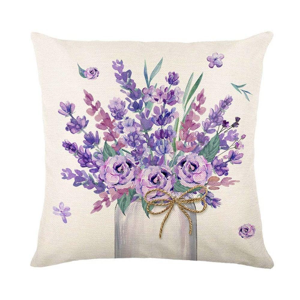 Polyester Material Cushion Cover Lavender Style Pattern Home Decor Pillowcase Home Decor