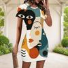 Women Plus Size Round Neck Short Sleeve Printed Fitted Mini Dress