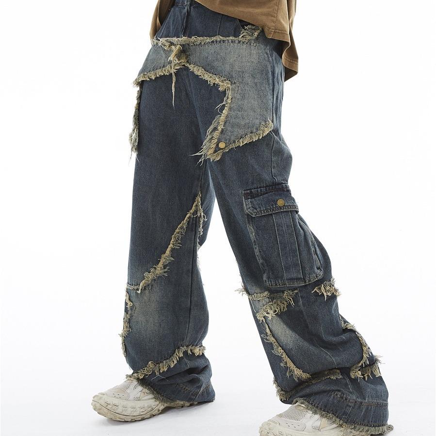 Unisex American Retro Wide-Leg Jeans with Raw Edge for Spring and Autumn