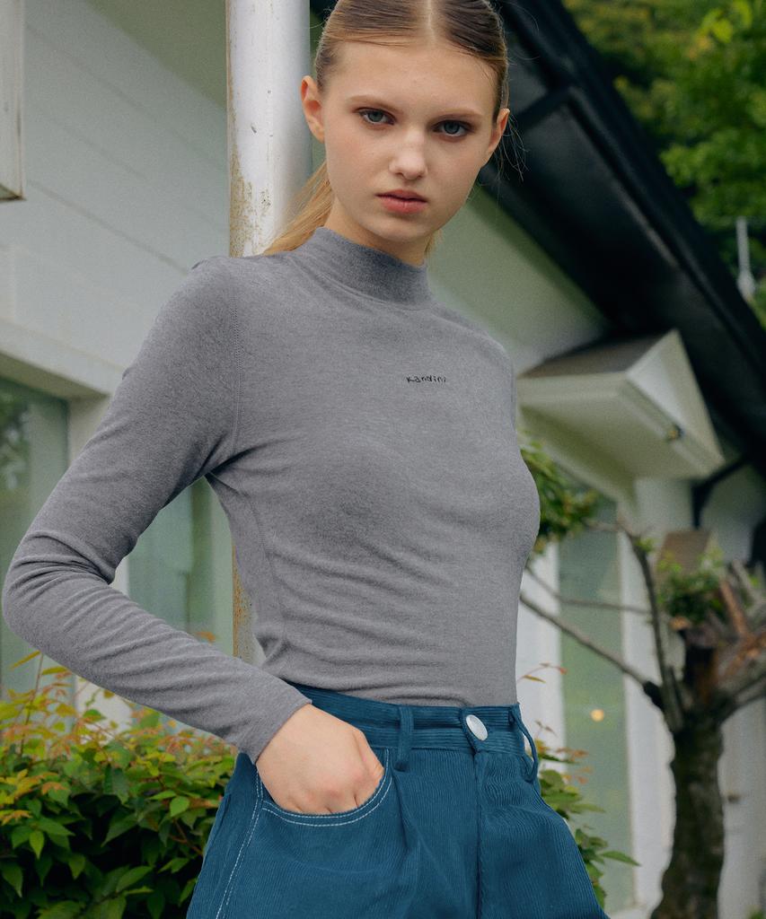KANDINI Gray High-Neck Fleece T-Shirt