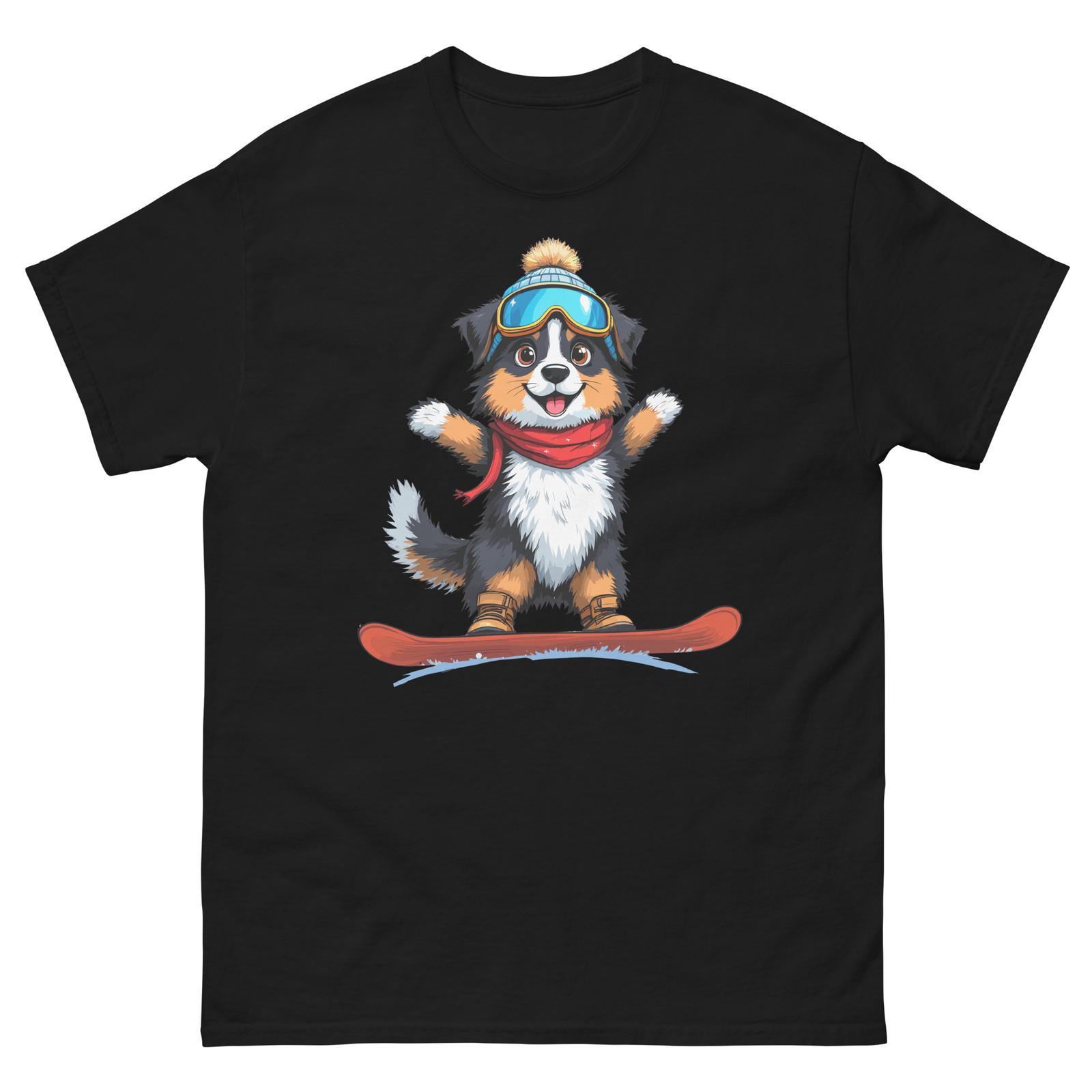 Australian Shepherd Dog Snowboarding Fun Snowboarder T-Shirt S