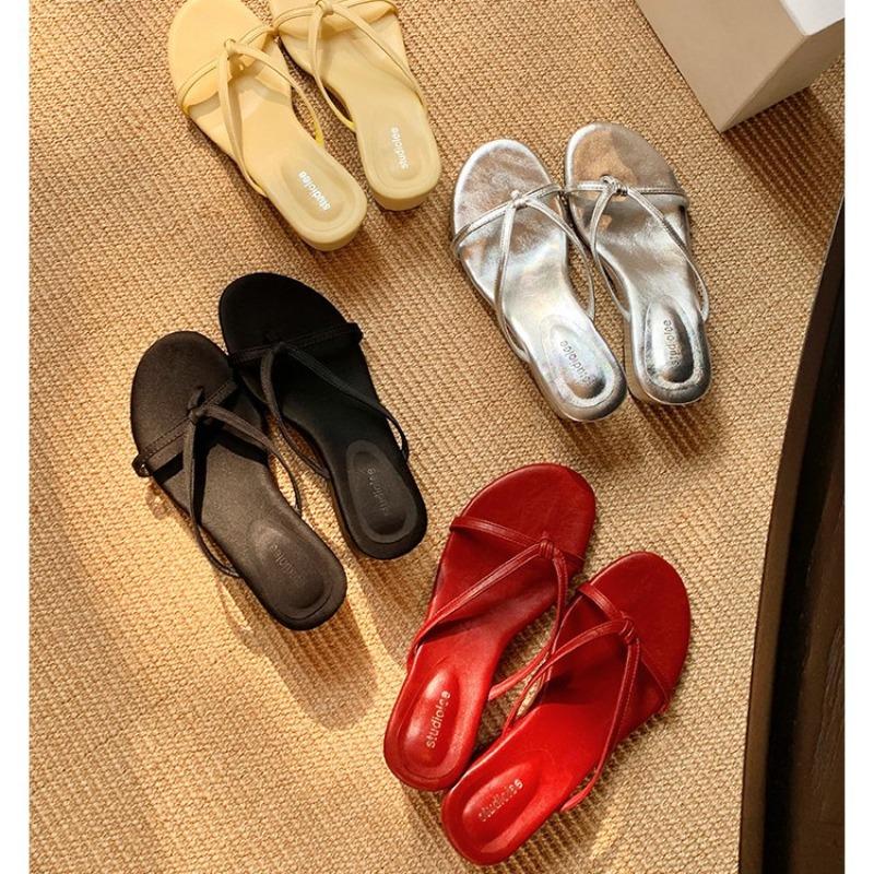 New Heel Height 6cm~ Silver Toe Outer Wear Temperament Beautiful Thin Belt Slope Heel Cool Slippers Summer