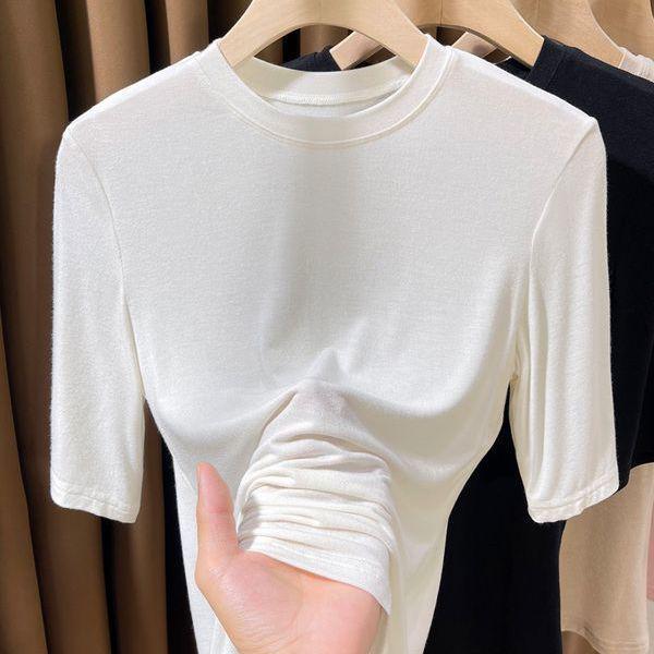 

Women s 2024 Pink Mid-Sleeve Ribbed T-Shirt with Thin Modal Mask - Summer Wear Skin Coat L (50-57.5 kg)