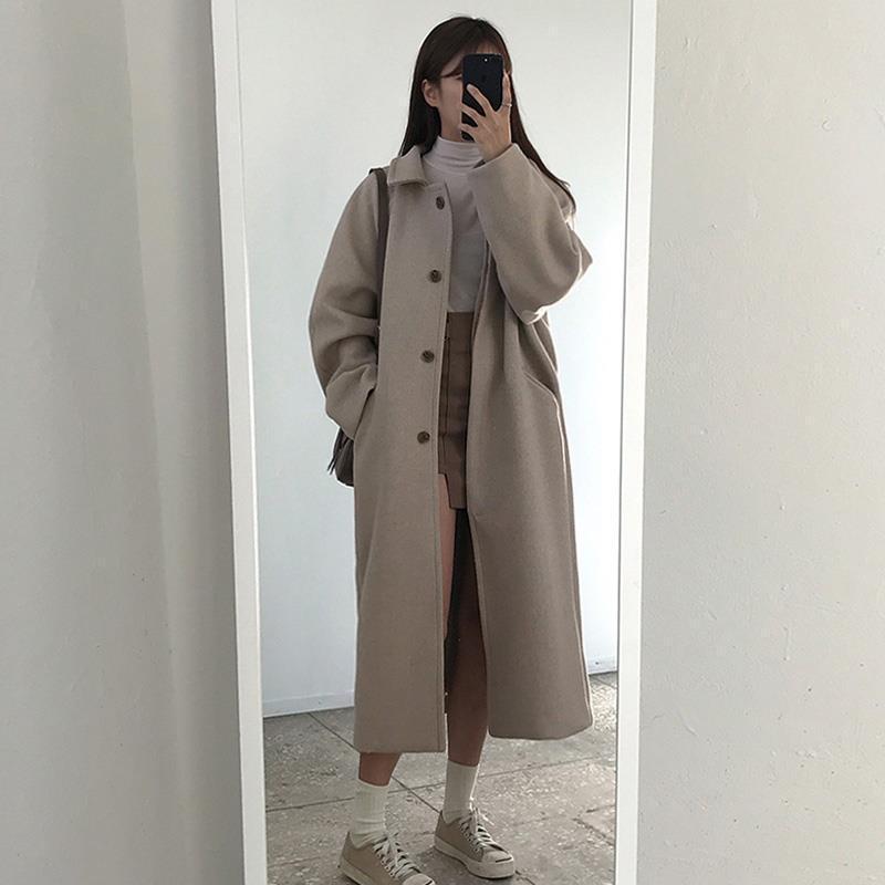 Versatile Women's Mid-Length Wool Coat - Korean Hepburn Style, 2020 Autumn/Winter, Petite & Plus Sizes